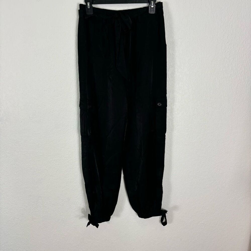 H:ours Revolve Black Rayon Cargo Tie Bottom Trouser Pants Size Medium